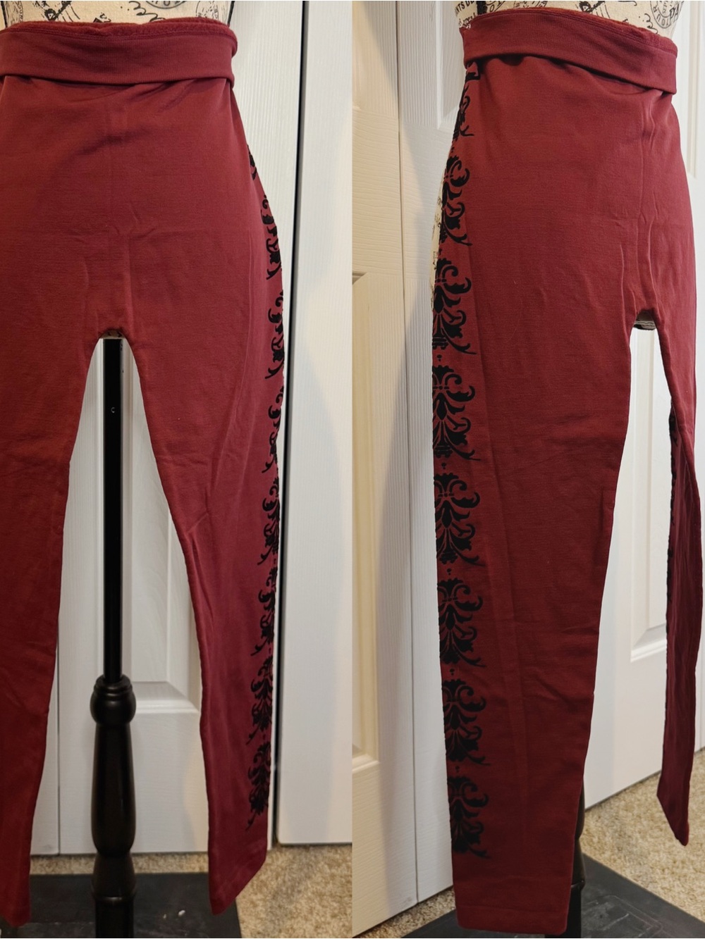 feathers Burgundy Ponte Knit Top with Black Label Detail